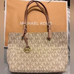 Michael Kors Beige MK Logo Tote Bag